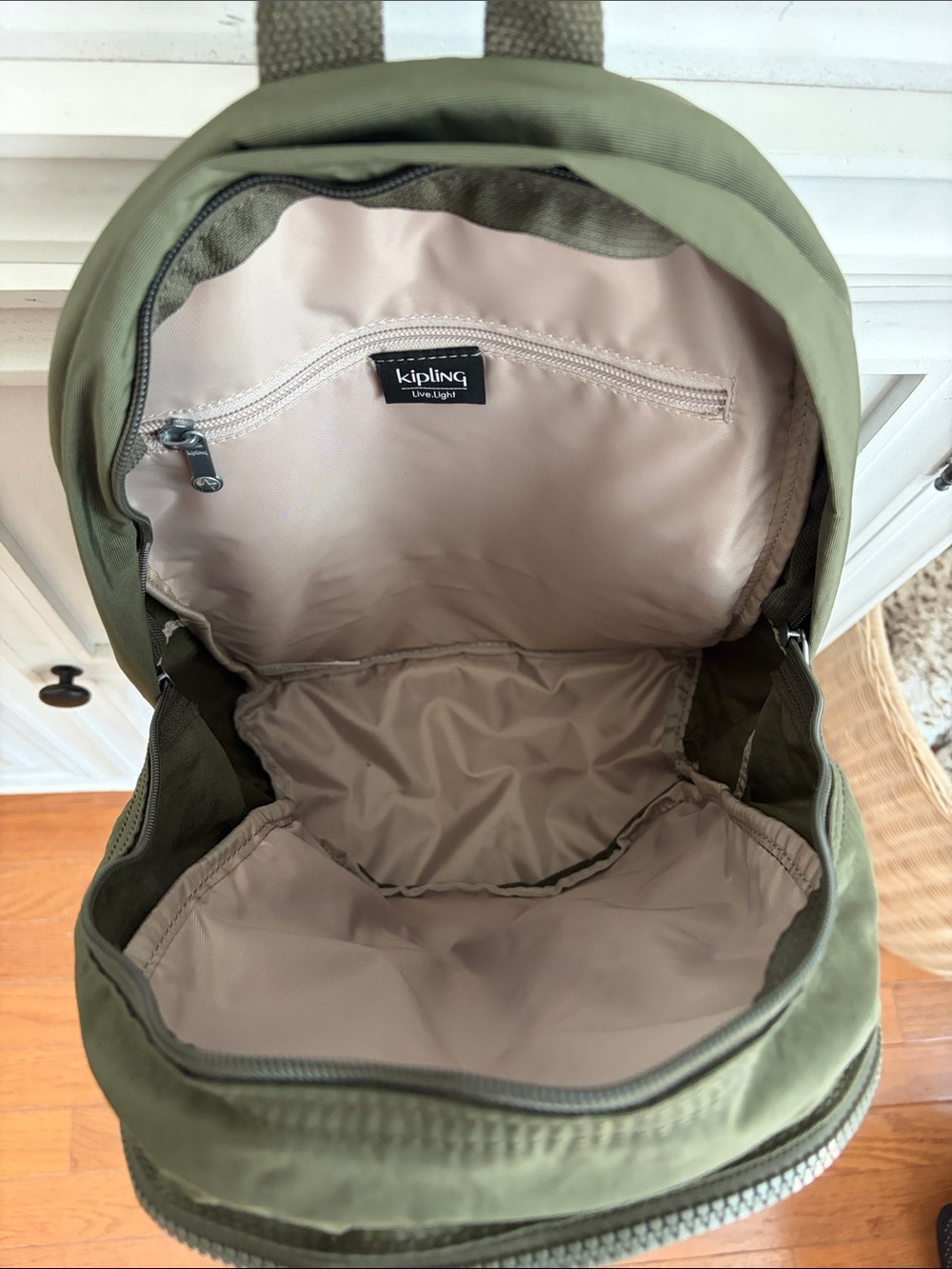 Kipling Olive Green Everyday Backpack with Monkey Keychain - Picture 4 of 4
